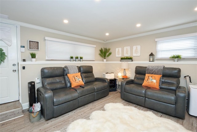 112 N Columbus Ave, Mount Vernon, NY 10553 - living area featuring wood finished floors, crown molding, and recessed lighting