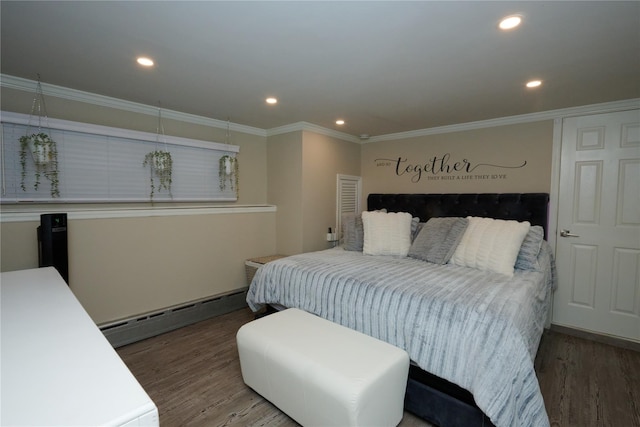 112 N Columbus Ave, Mount Vernon, NY 10553 - bedroom featuring baseboard heating, ornamental molding, wood finished floors, and recessed lighting