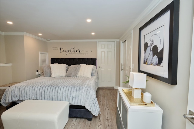 112 N Columbus Ave, Mount Vernon, NY 10553 - bedroom with light wood-style floors, recessed lighting, and crown molding