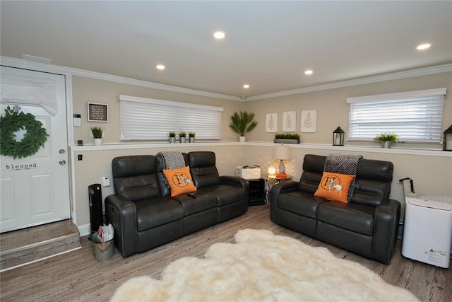112 N Columbus Ave, Mount Vernon, NY 10553 - living area with wood finished floors, crown molding, and recessed lighting