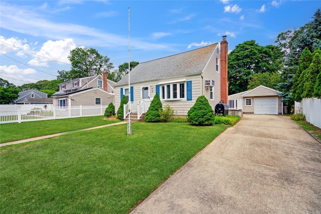 6 Vermont St, Lindenhurst, NY 11757 - bungalow-style home featuring a detached garage, an outdoor structure, concrete driveway, a chimney, and roof with shingles