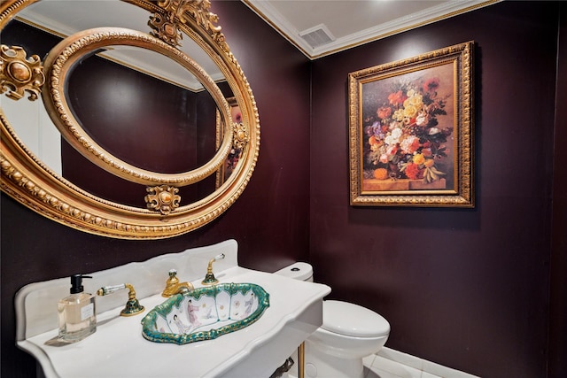 10 Laurel Woods Dr, Upper Brookville, NY 11771 - half bath with ornamental molding and tile patterned flooring