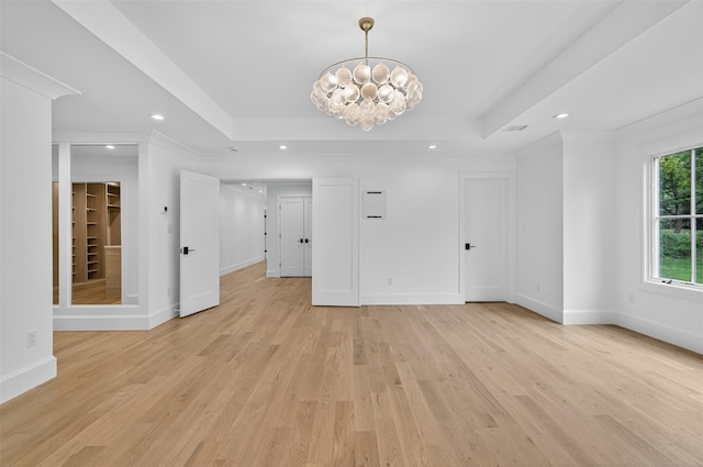 32A Pine Rd, Syosset, NY 11791 - empty room with recessed lighting, light wood-type flooring, a chandelier, and a raised ceiling