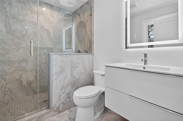 32A Pine Rd, Syosset, NY 11791 - full bath featuring marble tiled floors, vanity, and a marble finish shower