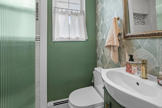 51 Lincoln St, New Rochelle, NY 10801 - bathroom featuring vanity, baseboard heating, and a shower