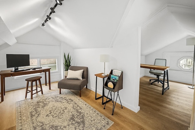 51 Lincoln St, New Rochelle, NY 10801 - office area featuring vaulted ceiling, plenty of natural light, wood finished floors, and rail lighting