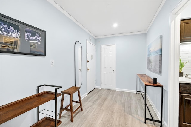 10 Bryant Cres Unit 1J, White Plains, NY 10605 - corridor with light wood-style flooring and crown molding