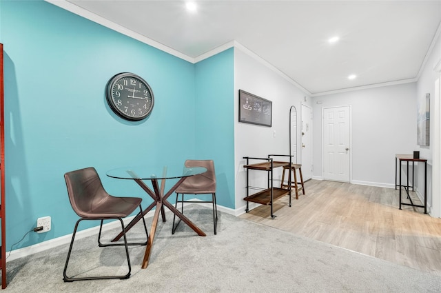 10 Bryant Cres Unit 1J, White Plains, NY 10605 - dining space with ornamental molding, wood finished floors, and recessed lighting