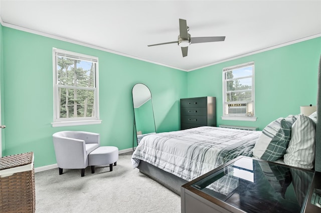 10 Bryant Cres Unit 1J, White Plains, NY 10605 - carpeted bedroom with crown molding, multiple windows, cooling unit, and a ceiling fan