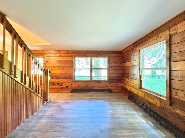 5 Will Palmer Rd, Catskill, NY 12414 - unfurnished room featuring a baseboard heating unit, wood finished floors, healthy amount of natural light, and wood walls