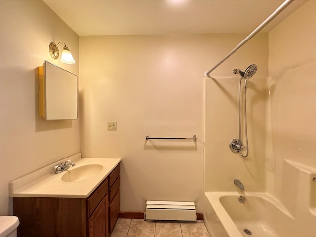 5 Will Palmer Rd, Catskill, NY 12414 - full bathroom with vanity, shower / bathtub combination, tile patterned floors, and a baseboard radiator