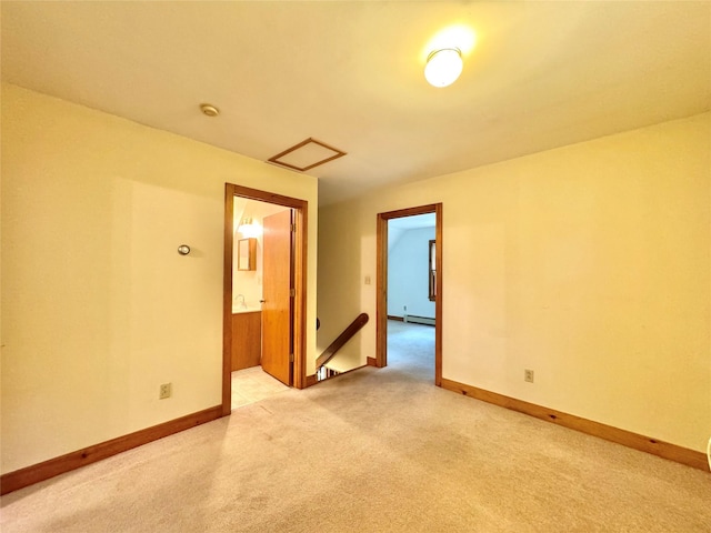 5 Will Palmer Rd, Catskill, NY 12414 - spare room with attic access, a baseboard radiator, light carpet, and a smoke detector