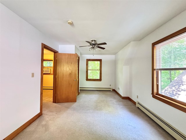 5 Will Palmer Rd, Catskill, NY 12414 - spare room with baseboard heating, a baseboard radiator, light colored carpet, a ceiling fan, and cooling unit