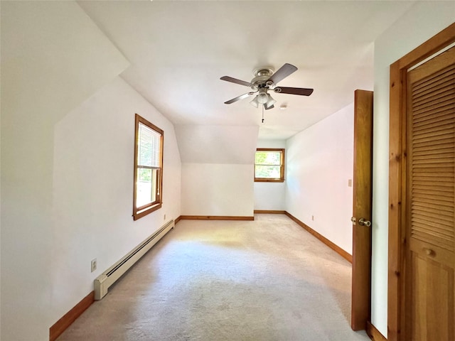5 Will Palmer Rd, Catskill, NY 12414 - additional living space featuring a baseboard heating unit, light colored carpet, ceiling fan, and vaulted ceiling