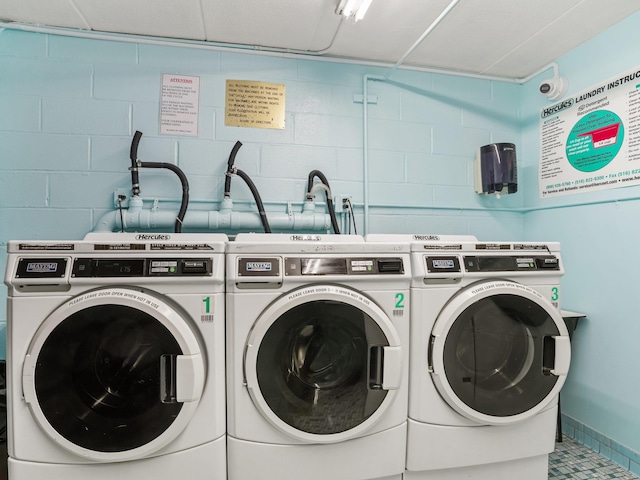 666 Pelham Rd Unit 3N, New Rochelle, NY 10805 - communal laundry room featuring washing machine and dryer and concrete block wall