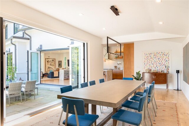 11 Lawrence Ln, Palisades, NY 10964 - dining area with light wood finished floors, recessed lighting, and lofted ceiling