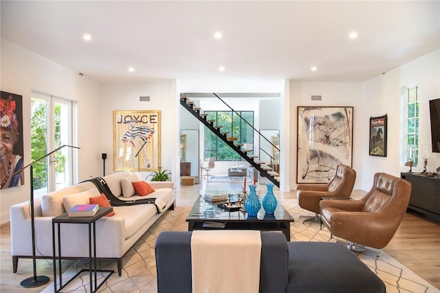 11 Lawrence Ln, Palisades, NY 10964 - living area with recessed lighting, stairs, and light wood finished floors