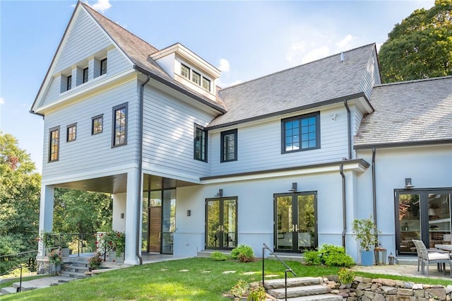 11 Lawrence Ln, Palisades, NY 10964 - rear view of house featuring french doors, a yard, and a patio