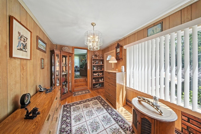 TR34 10 Hoffman Rd, Fremont Center, NY 12736 - office with ornamental molding, wood walls, wood finished floors, and a chandelier