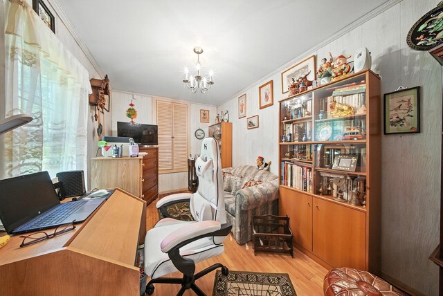 TR34 10 Hoffman Rd, Fremont Center, NY 12736 - home office featuring light wood finished floors and a chandelier
