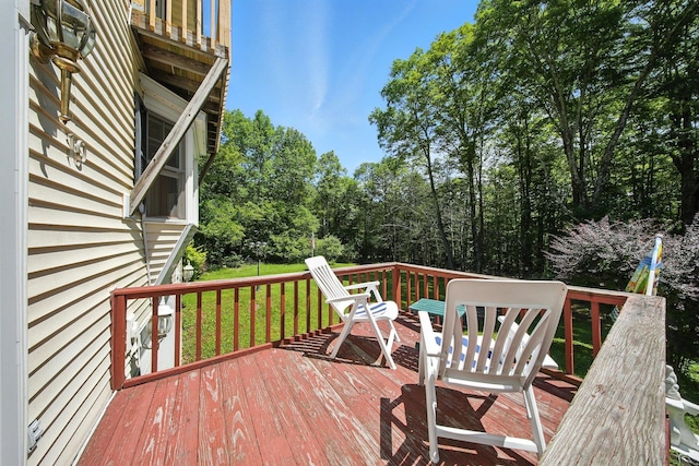 TR34 10 Hoffman Rd, Fremont Center, NY 12736 - wooden terrace featuring view of wooded area