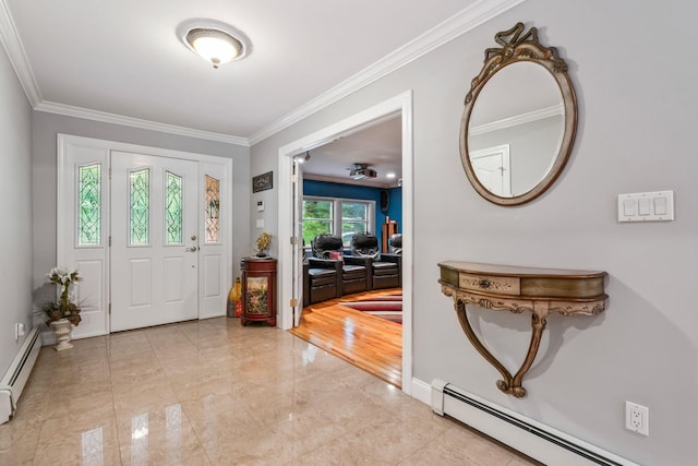 14 Etna Ln, Dix Hills, NY 11746 - foyer entrance with baseboard heating, ornamental molding, and marble finish flooring