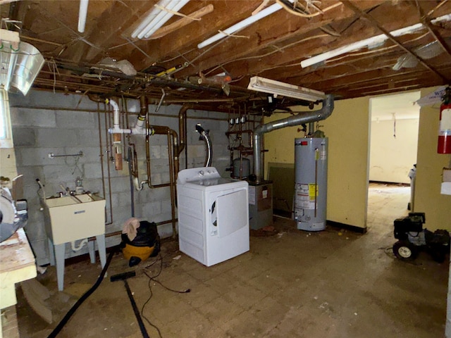 6 James Pl, Wappingers Falls, NY 12590 - unfinished basement featuring washer / clothes dryer and gas water heater