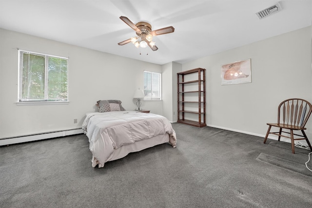 3 Adrian Ct Unit B, Cortlandt Manor, NY 10567 - bedroom featuring a baseboard heating unit, carpet, and a ceiling fan