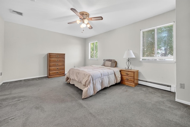 3 Adrian Ct Unit B, Cortlandt Manor, NY 10567 - bedroom featuring baseboard heating, carpet, and a ceiling fan