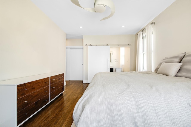 110-34 73rd Rd Unit 5A, Forest Hills, NY 11375 - bedroom featuring dark wood finished floors, ceiling fan, and recessed lighting
