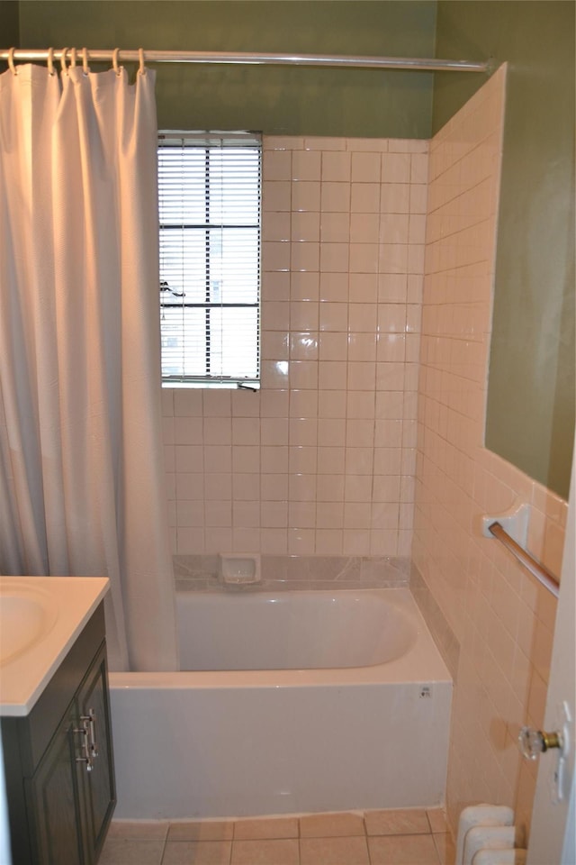 292 Main St Unit 4C, White Plains, NY 10601 - bathroom with vanity, tile patterned flooring, and shower / tub combo with curtain