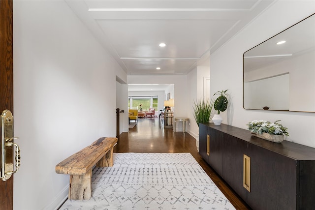 130 Carthage Rd, Scarsdale, NY 10583 - hall with dark wood-type flooring and recessed lighting