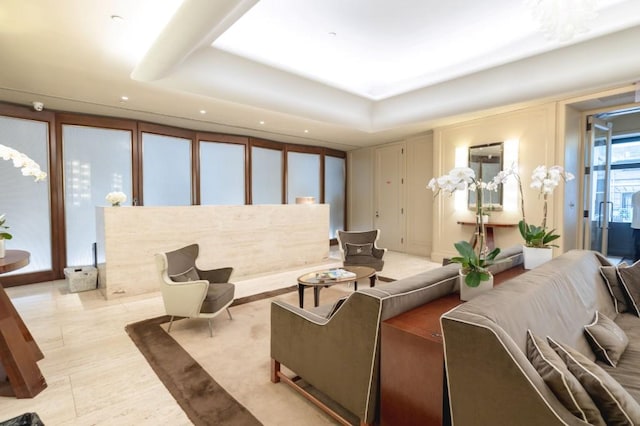 55 Wall St Unit 610, New York Manhattan, NY 10005 - living area with a decorative wall and recessed lighting