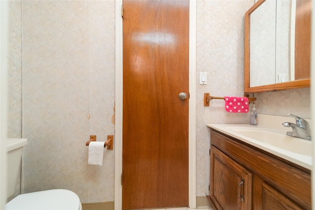 58-44 219th St, Bayside, NY 11364 - half bath with vanity and wallpapered walls