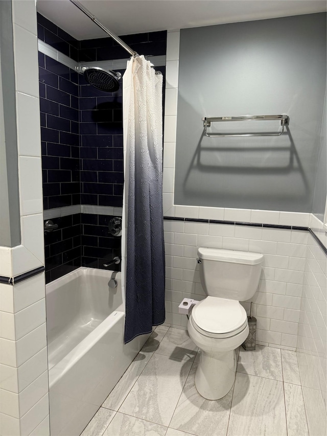 8 Lisa Dr, Dix Hills, NY 11746 - full bathroom with shower / tub combo, marble look tile flooring, and tile walls
