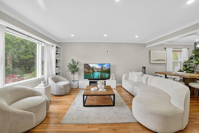 130 Cresthill Rd, Yonkers, NY 10710 - living room with recessed lighting, wood finished floors, and crown molding