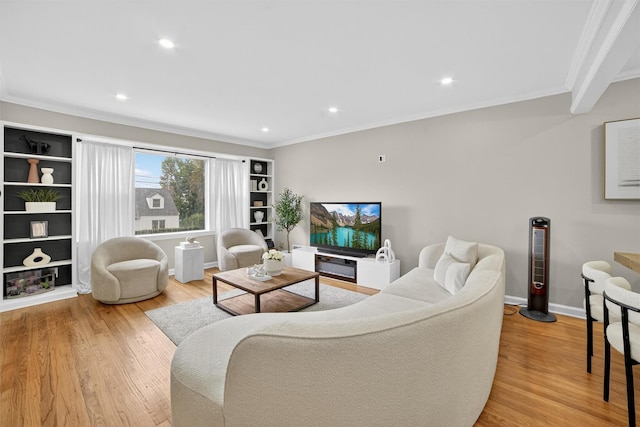 130 Cresthill Rd, Yonkers, NY 10710 - living room featuring light wood finished floors, ornamental molding, and recessed lighting
