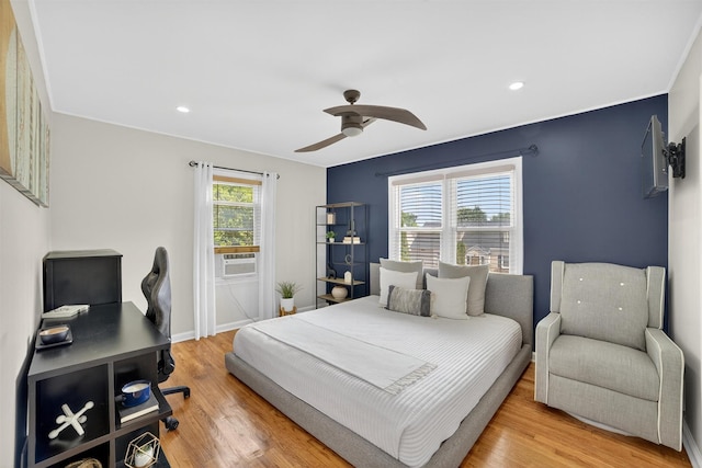 130 Cresthill Rd, Yonkers, NY 10710 - bedroom with cooling unit, light wood-style flooring, ceiling fan, and recessed lighting