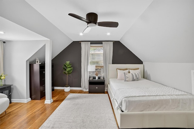 130 Cresthill Rd, Yonkers, NY 10710 - bedroom with light wood-style flooring, vaulted ceiling, and ceiling fan