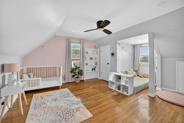130 Cresthill Rd, Yonkers, NY 10710 - bedroom featuring vaulted ceiling, light wood finished floors, and a ceiling fan
