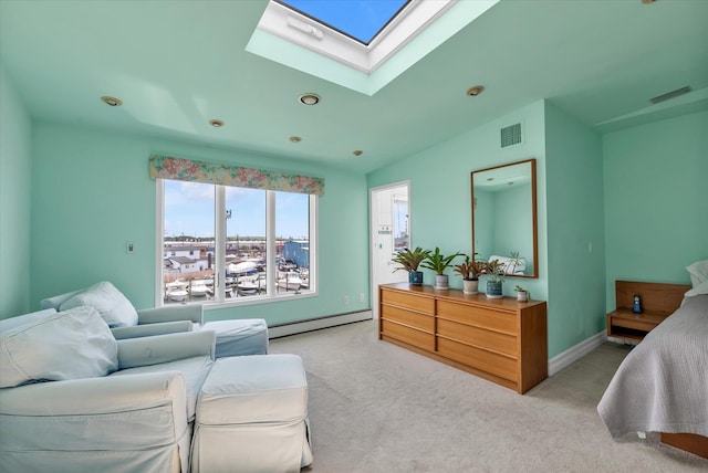 3337 Murdock Ave, Oceanside, NY 11572 - bedroom with a baseboard radiator, a skylight, carpet, recessed lighting, and lofted ceiling