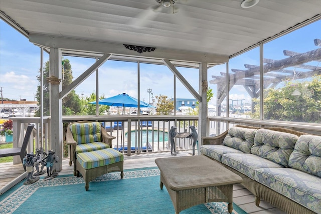3337 Murdock Ave, Oceanside, NY 11572 - sunroom with an outdoor living space and a ceiling fan