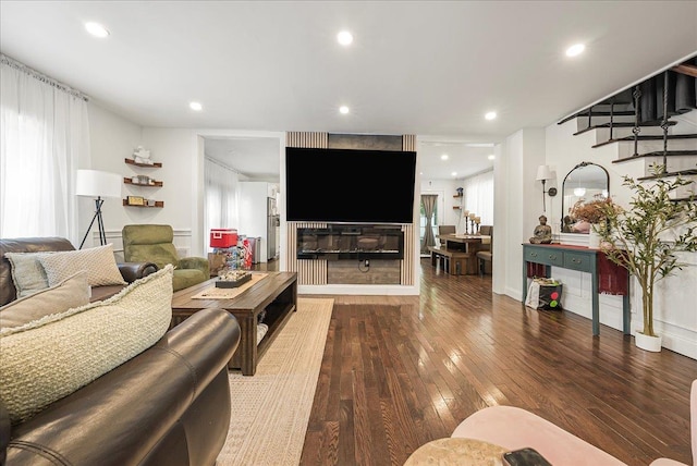 1098 Rte 311, Patterson, NY 12563 - living room with hardwood / wood-style floors, stairway, and recessed lighting