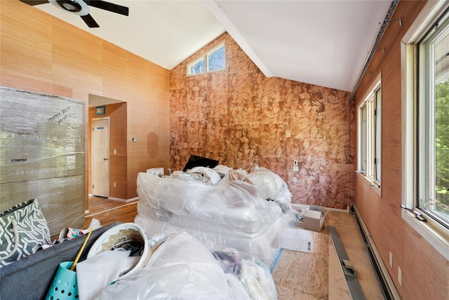 35 Stratford Ave, Dix Hills, NY 11746 - bedroom featuring ceiling fan, a baseboard radiator, and high vaulted ceiling