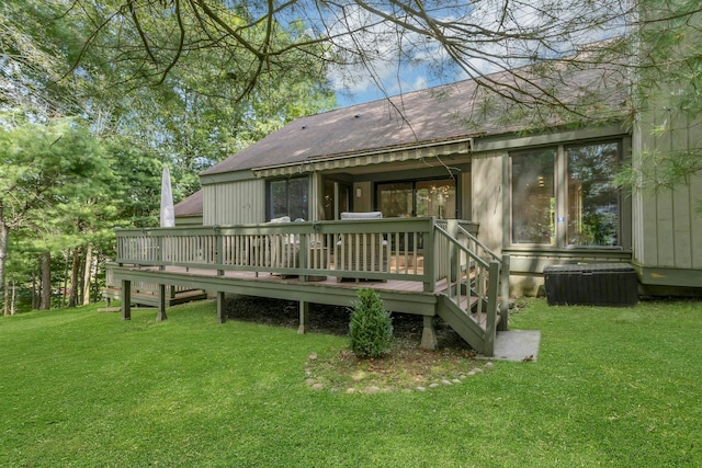 623 Heritage Hls Unit B, Somers, NY 10589 - rear view of house with a lawn, a deck, and a shingled roof