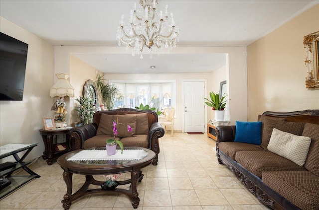 10719 Sutter Ave, Ozone Park, NY 11417 - living area featuring a chandelier and light tile patterned floors