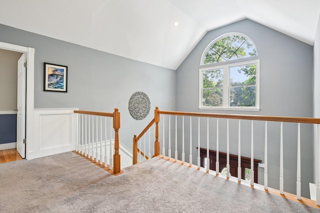 5 Aspen Cir, Saint James, NY 11780 - staircase featuring lofted ceiling