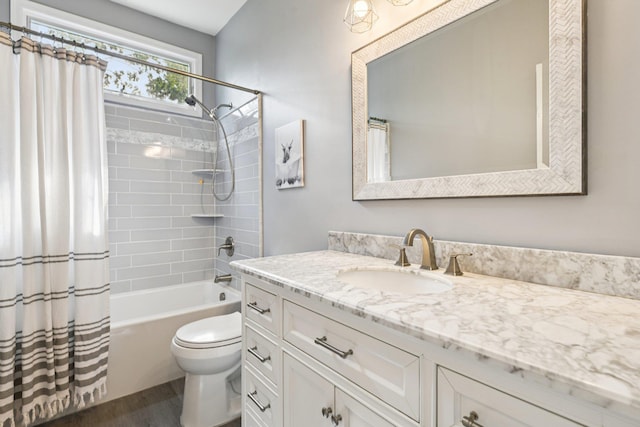 5 Aspen Cir, Saint James, NY 11780 - full bath with vanity, shower / bathtub combination with curtain, and wood finished floors