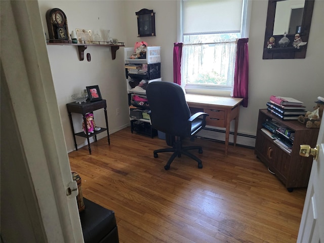 27 Leo Ln, Deer Park, NY 11729 - office area featuring a baseboard radiator and light wood-type flooring