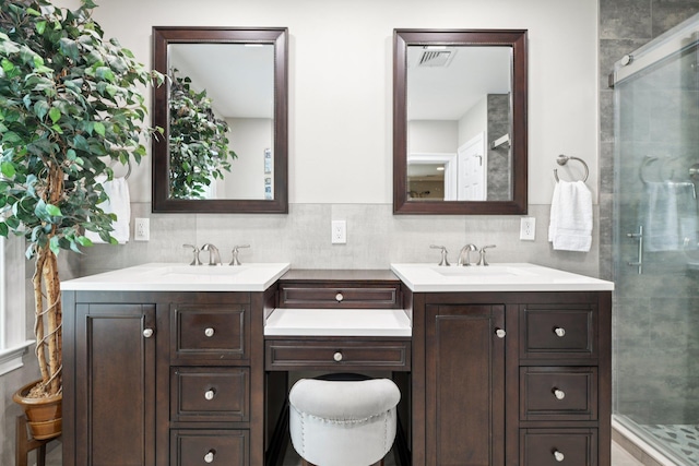 23 Alpine Way S, Huntington, NY 11746 - full bathroom featuring two vanities and a stall shower